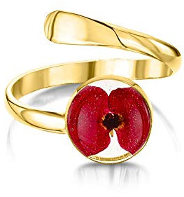 Shrieking Violet® Ring Mohnblume Ring aus vergoldetem Sterlingsilber, verstellbar, mit echter Blume. Ideales Geschenk für einen besonderen Freund, Mutter, Oma, Ehefrau