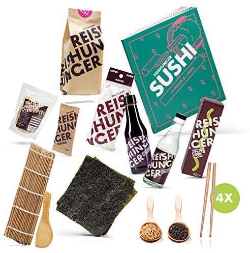 Reishunger Sushi Premium Box: Sushi Kochbuch – 13 Teiliges Komplett-Set zum Selbermachen mit Sushi Maker, Nori Algen, Sushi Reis, uvm.