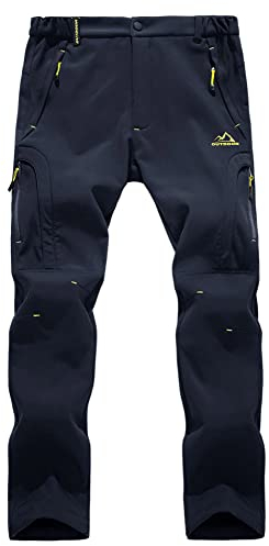 EKLENTSON Mens Snow Pants Waterproof Softshell Fleece Lined Breathable Winter Warm Outdoor Walking Climbing Trousers, Blue Navy, 32