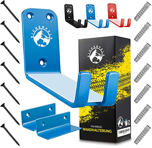 EICHENFELS Premium bicycle wall mount, bicycle holder, bicycle suspension for all types of bicycles, mounting material up to 32 kg, TÜV tested, e-bikes, mountain bike, road bike, women's bike (blue)