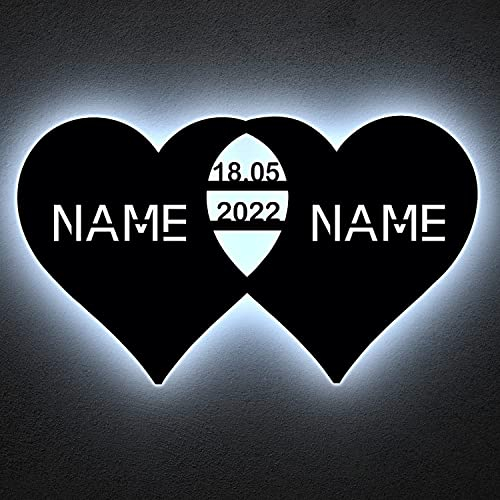 LED Deko Schlummerlicht Nachtlicht Name Datum Herz herzchen, personalisiert mit Wunsch Namen Lasergravur Abendlicht Kinderzimmer Wohnzimmer Geschenk