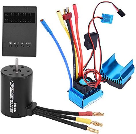 VGEBY 3650 3100KV Motor bürstenlos mit ESC Electronic Speed Controller Programmkarte und Kühlkörperset Combo für 1/10 RC Car(60A)