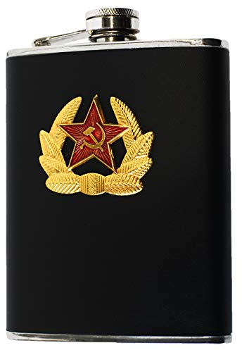 Petaca de acero inoxidable vacía con escudo URSS de 227 ml, color negro
