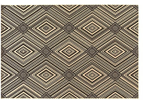DomDeco In- & Outdoor Teppich UMAR mit zweifarbigem Rauten-Muster - wetterfest & robust für Garten/Terrasse/Balkon oder Innenräume, aus Kunstfaser, Schwarz-Beige in 140x200cm