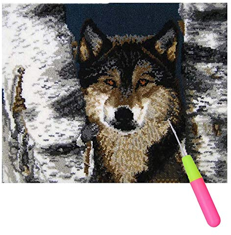 Basketballkorb Knüpfteppich Set Erwachsene, Teppich Knüpfen Kreuzstich Set, Knüpfkissen DIY Handwerk Knüpfpackung Selber Knüpfen, 110 x 87 cm (Color : Wolf)