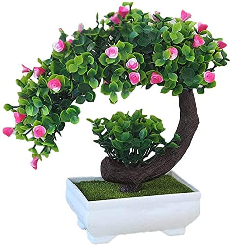 MAGICVOGEL Klein Kunstpflanze Künstliche Pflanzen Kunstblumen Kunstbaum Mini Kunstbonsai im Topf für Zuhause Küche Büro Hochzeit (Rosa)