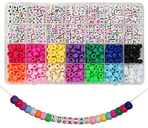 Gxadwzy 770 Stück Pony Perlen Buchstabenperlen A-Z Würfelperlen und Herzform Perlen für Name Armbänder Schmuckherstellung (Mehrfarbig)