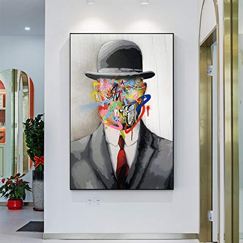 Yishui Art Rene Magritte Oeuvre Célèbre Fils De L'Homme Graffiti Street Art Affiches Et Impressions Peintures Sur Toile Pour La Décoration Intérieure Photos 60x80cm (24x31in) Sans Cadre