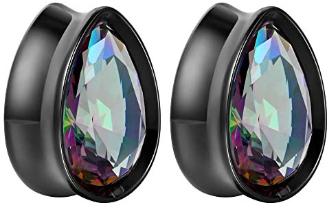 KOOBODY Chirurgenstahl Teardrop Zirkon Double Flared Ear Tunnels 00g Plugs Ear Gauges Stretcher Expander Verkauft als Paar Gauge 0g bis 1inch