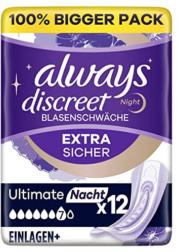 Always Discreet Inkontinenzeinlagen Plus Ultimate Nacht (12 Binden) Big Pack für Damen, starker Schutz, den Sie kaum spüren