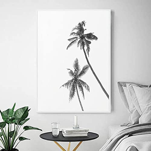 Noir et Blanc Palmiers Toile tableau Murale Art Photographie Affiche Imprimer Nature Minimaliste Toile tableau Peinture Feuille Murale Tableaux Decoration À La Maison 40x60cm Sans Cadre