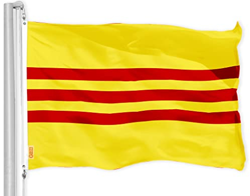 G128 Südvietnamesische Flagge, 90 x 150 cm, LiteWeave Pro Serie, bedruckt, 150D Poly, historische Flagge, für drinnen und draußen, lebendige Farben, Messingösen, dicker und langlebiger als 100D, 75D