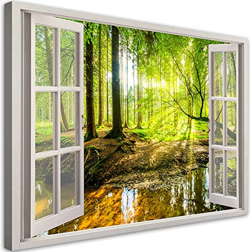Feeby Leinwand Bilder - Fensterblick Natur- 60x40 cm- Deko Wohnzimmer - Wandbilder Schlafzimmer - Deko Aesthetic - Wand Deko - Leinwand Groß - Deko Zimmer - Leinwandbilder XXL
