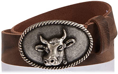 MGM Unisex Trachtengürtel mit Kuh Gürtel, Braun, 105