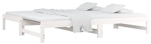 vidaXL Tagesbett Ausziehbar Sofa Gästebett Sofabett Bett Bettsofa Schlafsofa Lattenrost Ausziehbett Bettgestell Holzbett Weiß 2X(90x200) cm Massivholz Kiefer
