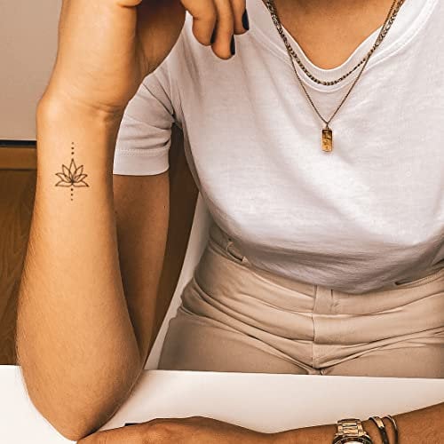 Inkster Tattoo - Lotus mit Punkten | vegane & wasserfeste Temporäre Tattoos für Erwachsene - EU-Kosmetikzertifizierte Farbe - revolutionäres 2 Wochen Tattoo | Premium Klebetattoos & Fake Tattoo