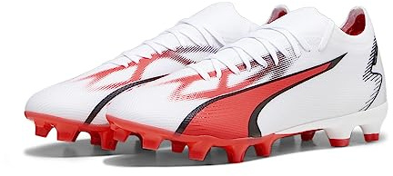 PUMA Unisex Ultra Match FG/AG Soccer Shoe, White Black-FIRE Orchid, 10.5 UK