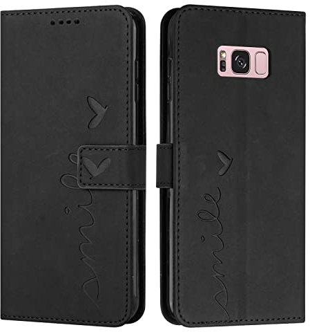 VEEMOS Klapphülle für Samsung Galaxy S8 / G950 Hülle Klappbar Handyhülle mit Kartenfach Ständer Schutzhülle Handy Tasche Leder Flip Book Case Cover Handytasche - Schwarz