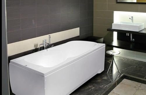 ECOLAM Baignoire rectangle Majka 160x70 cm | tablier | pieds siphon + silicone | Baignoire acrylique blanc | set complet