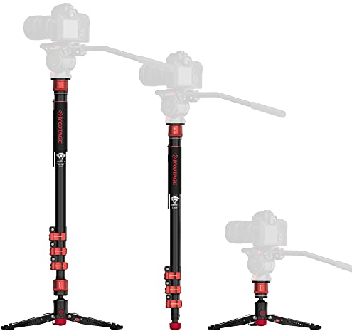 IFOOTAGE Cobra 3 A180F Monopiede Professionale con Piedini,Monopiede da Viaggio Leggero e Portatile,Alluminio Telescopico con Piastra a Sgancio Rapido,Carico Massimo 10kg