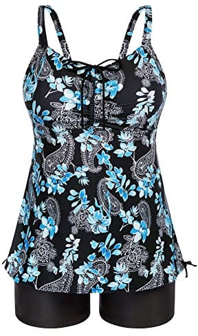 Hanna Nikole Plus Size Tankini Frauen Badeanzüge Mode Sport Drawstring Side Tankini Blaues Blatt 58