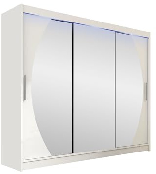 Mirjan24 Kleiderschrank Aston V mit Spiegel, Garderobe, Schlafzimmer, Schwebetürenschrank, Schiebetürenschrank, Schlafzimmerschrank (Weiß, mit RGB LED Beleuchtung)