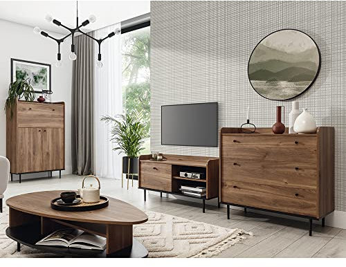 Lomadox Vintage Wohnzimmer Möbel Set in Eiche Nb. Highboard, Lowboard, Kommode und Fernsehtisch