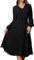 GRACE KARIN Ladies Elegant Long Sleeves Pleated Party Dress V-Neck Chiffon A Line Swing Dresses for Winter Black S