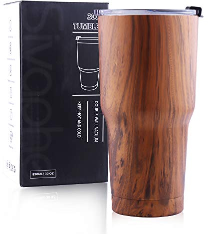 Sivaphe 30 OZ Insulated Tumbler Stainless Steel with Lids, Travel Coffee Cup Double Wall Vacuum Drinking Glasses for Camping Hiking (Wood 850ML)