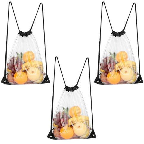 Taicols 3 Stück Transparent Kordelzug Rucksack, Große Kapazität Durchsichtig Sportbeutel Verstellbarer Wasserdicht Turnbeutel, PVC Kordelzugbeutel, Unisex sportrucksack für Schule, Sport, Reisen