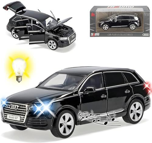 Generisch A*U*D*I Q7 4M SUV Schwarz Modell Ab 2015 mit Licht und Sound 1/32 Tayumo Modell Auto mit oder ohne individiuellem Wunschkennzeichen