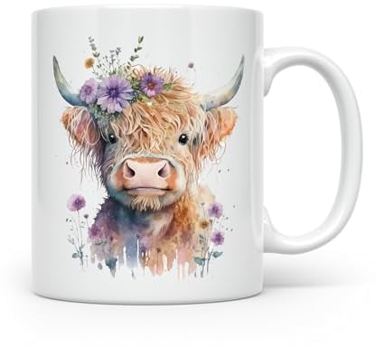 Anonymous Gifting Mug imprimé aquarelle vache Highland – Belle tasse imprimée brillante vache 6