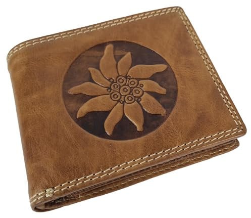 Einkaufszauber Echt Leder Geldbeutel Edelweiß Tan - original Büffel-Leder