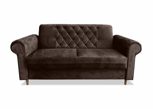 Ares Meble Roma Sofa 201x90 cm - Zweisitzer Sofa - Samt Sofa Glamour - Mini Couch - Wohnzimmer Sofa - Gästesofa mit Armlehne - Couch für Wohnzimmer - 2er Sofa - Beine aus Hellem Walnussholz -Braun