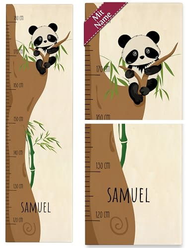 Kind Holz - Kindermesslatte Panda Messlatte für Kinder mit Namen I Niedlicher Pandabär - 120-180 cm - Holz - größen messleiste