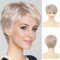 Siudus Damen Kurze Weiße Blonde Pixie Cut Perücke Gerade Seitenteil Schichtes Haar Perücke Shaggy Synthetische Faser Alte Dame Perücken für den täglichen Gebrauch