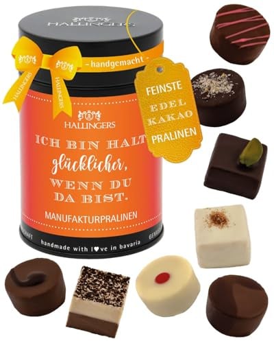 Hallingers Genuss Manufaktur Pralinen Valentinstagsgeschenk - ohne Alkohol, handmade aus Confiserie-Edelkakao in wertiger Geschenkdose Ich bin halt gl..., Valentintstag für Frauen Männer