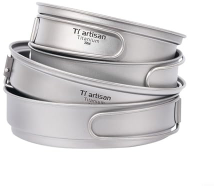 Camping-Titan-Pfanne, Titan-Camping-Bratpfanne mit faltbaren Griffen, Kochen für Outdoor-Wandern, Rucksackreisen (500 ml 2)