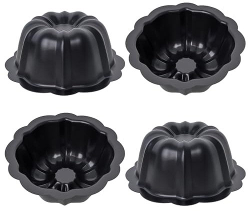 Gvhntk Confezione da 4 mini tortiere antiaderenti scanalate da 10 cm, in acciaio al carbonio, teglie rotonde per muffin, a forma di zucca, piccole e riutilizzabili, per cuocere cupcake (4, nero)