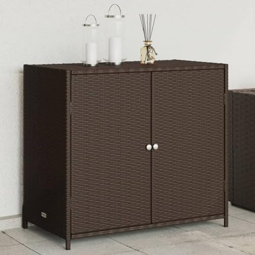 ZEYUAN Gartenschrank Braun 83x45x76 cm Poly Rattan, Geräteschuppen, Gerätehaus, Wetterfest, Outdoor Schrank, Gartenhausschränke, Terrassenschrank - 365544