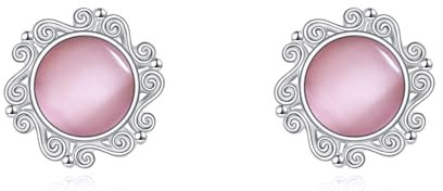 Rosa Ohrringe Sterling Silber Rosa Opal Stud Ohrringe Filigrane Blumen Schmuck Geschenke für Frauen Mädchen