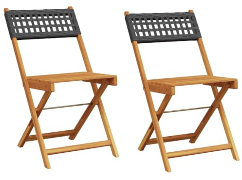 Chaises de bistrot lot de 2 noir bois massif d acacia et rotin