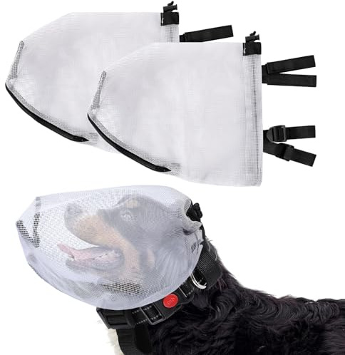 Luftmaske für Hunde, Fuchsschwanz-Schutznetz mit Mund, Reißverschluss, Kopfschutz, schützt vor Fuchsschwanz, Kapuze, Gesichtsschutz für Outdoor, Wandern, Camping, Grau, Größe L, 2 Stück