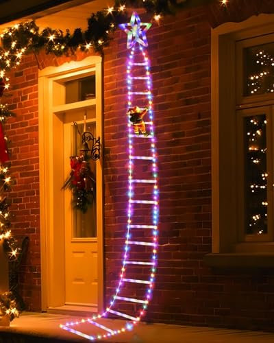 LED Weihnachtsmann Leiter Lichterkette,3 Meter LED Weihnachtsbeleuchtung Außen,315 LEDs Lichterkette Weihnachtsbaum Fenster 8 Modi Bunt Weihnachten Deko mit Timer für Weihnachten,Terrasse Garten