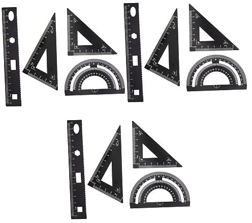 HOODANCOS 3 Sets 4 Stücke Metall Lineal Winkelmesser Set Schule Liefert Dreieck Platte Handwerk Lineal