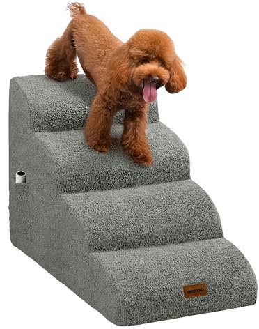 Deconovo Hunde Treppe für Bett und Sofa, Weiche Hundetreppe für Kleine & Große Hunde 4 Stufen, Abnehmbare Katzentreppe Waschbare Hunderampe mit Rutschfestem Bezug Haustiertreppe, 72x40x50 cm, Hellgrau