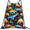 Richugui Retro 80er Jahre Kordelzug Rucksack Dinosaurier Kordelzug Taschen Sport Turnbeutel für Damen Herren Rucksäcke Schwimmtasche für Strand, Schwarz, One size