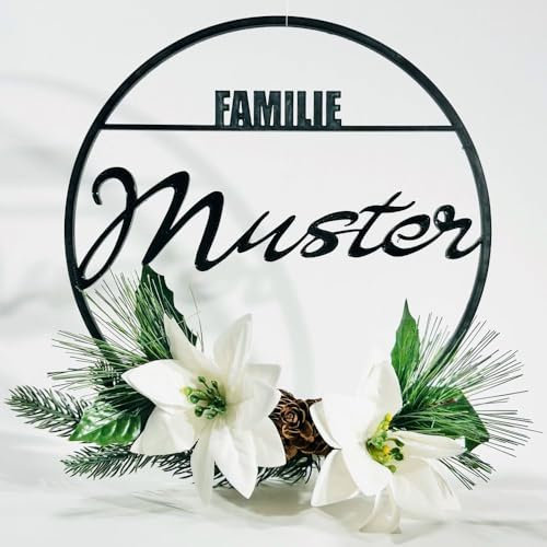 Türkranz personalisiert mit Familiennamen Deko Türschild Wandkranz Weihnachten individuell Geschenkidee für Familie Freunde Haustür Deko Eingangsbereich Winterdeko Geschenk