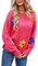 HEYPORK Damen Herbst Winter Warm Bequem Pullover Casual Mode Strickpullover Frauen Blume Lose Rundhals Pullover(Rosenrot, XL)