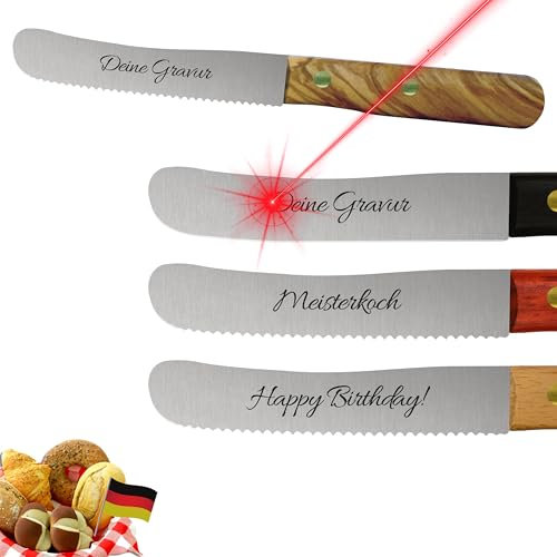 Solingen Messer personalisiert Olive Wellenschliff, eigene Gravur, Geschenk, persönlich, Premium Buckelmesser, Klinge rostfrei, Küchenmesser extra scharfe, Dünnschliff & Handabzug, Made in Germany